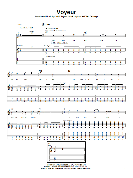 Preview Blink-182 Voyeur Rock sheet music, notes and chords for Guitar Tab, SKU: 22327 sheet music, piano notes, chords, guitar tabs, score, transpose, transcribe, how to play, guide, download, learn, tutorial, progression, song, artist, awards, billboard, mtv, vh1, tour, single, album, release