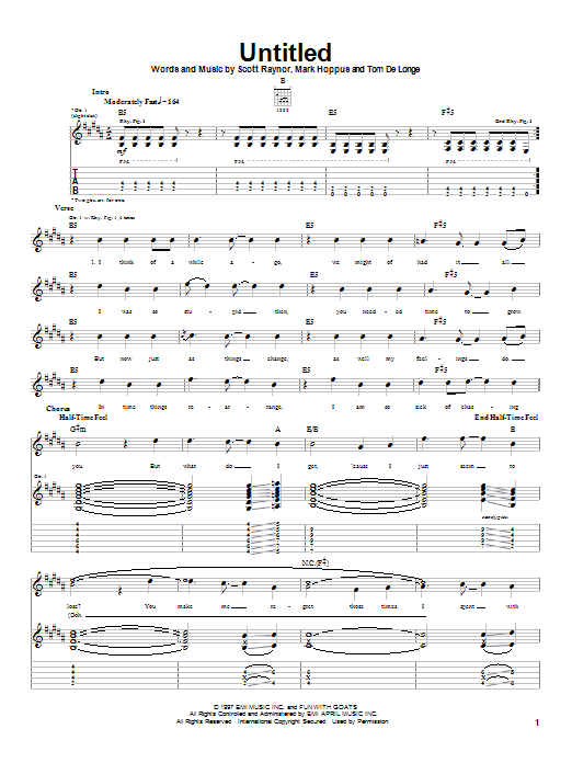 Preview Blink-182 Untitled Rock sheet music, notes and chords for Guitar Tab, SKU: 22332 sheet music, piano notes, chords, guitar tabs, score, transpose, transcribe, how to play, guide, download, learn, tutorial, progression, song, artist, awards, billboard, mtv, vh1, tour, single, album, release