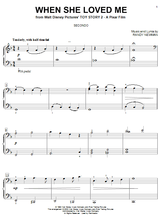 Preview Sarah McLachlan When She Loved Me Pop sheet music, notes and chords for Piano Duet, SKU: 22366 sheet music, piano notes, chords, guitar tabs, score, transpose, transcribe, how to play, guide, download, learn, tutorial, progression, song, artist, awards, billboard, mtv, vh1, tour, single, album, release