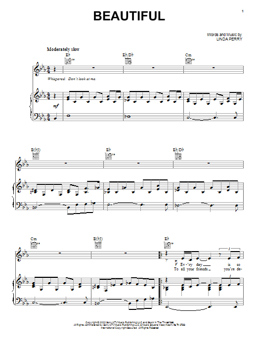 Preview Christina Aguilera Beautiful Pop sheet music, notes and chords for Piano, Vocal & Guitar (Right-Hand Melody), SKU: 22369 sheet music, piano notes, chords, guitar tabs, score, transpose, transcribe, how to play, guide, download, learn, tutorial, progression, song, artist, awards, billboard, mtv, vh1, tour, single, album, release