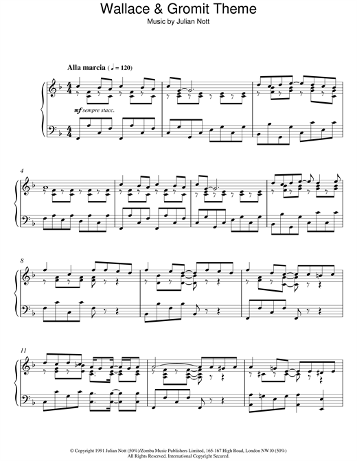 Preview Julian Nott Wallace and Gromit Theme Children sheet music, notes and chords for Piano, SKU: 22395 sheet music, piano notes, chords, guitar tabs, score, transpose, transcribe, how to play, guide, download, learn, tutorial, progression, song, artist, awards, billboard, mtv, vh1, tour, single, album, release