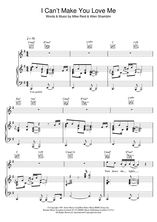 Preview George Michael I Can't Make You Love Me Pop sheet music, notes and chords for Piano, Vocal & Guitar, SKU: 22455 sheet music, piano notes, chords, guitar tabs, score, transpose, transcribe, how to play, guide, download, learn, tutorial, progression, song, artist, awards, billboard, mtv, vh1, tour, single, album, release