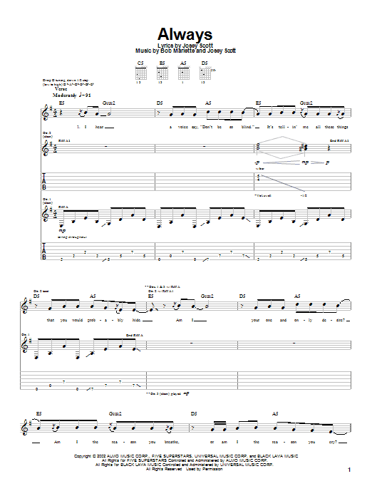 Preview Saliva Always Rock sheet music, notes and chords for Guitar Tab, SKU: 22488 sheet music, piano notes, chords, guitar tabs, score, transpose, transcribe, how to play, guide, download, learn, tutorial, progression, song, artist, awards, billboard, mtv, vh1, tour, single, album, release
