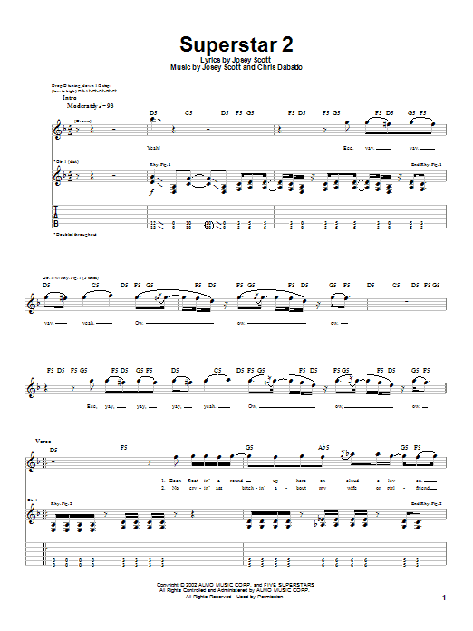 Preview Saliva Superstar 2 Rock sheet music, notes and chords for Guitar Tab, SKU: 22495 sheet music, piano notes, chords, guitar tabs, score, transpose, transcribe, how to play, guide, download, learn, tutorial, progression, song, artist, awards, billboard, mtv, vh1, tour, single, album, release