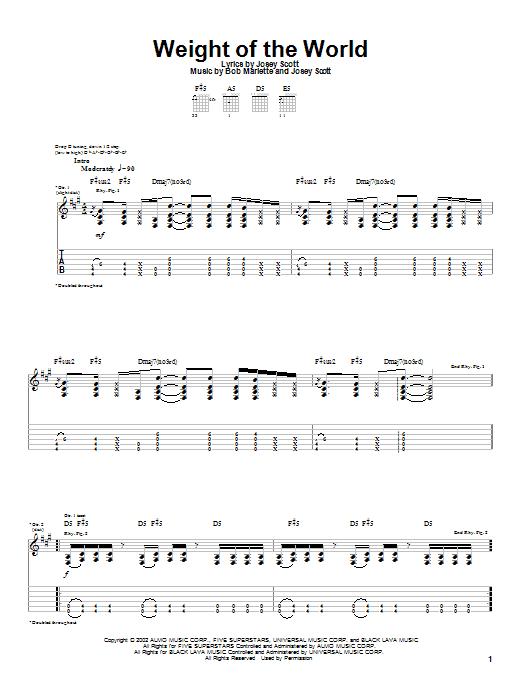 Preview Saliva Weight Of The World Rock sheet music, notes and chords for Guitar Tab, SKU: 22497 sheet music, piano notes, chords, guitar tabs, score, transpose, transcribe, how to play, guide, download, learn, tutorial, progression, song, artist, awards, billboard, mtv, vh1, tour, single, album, release
