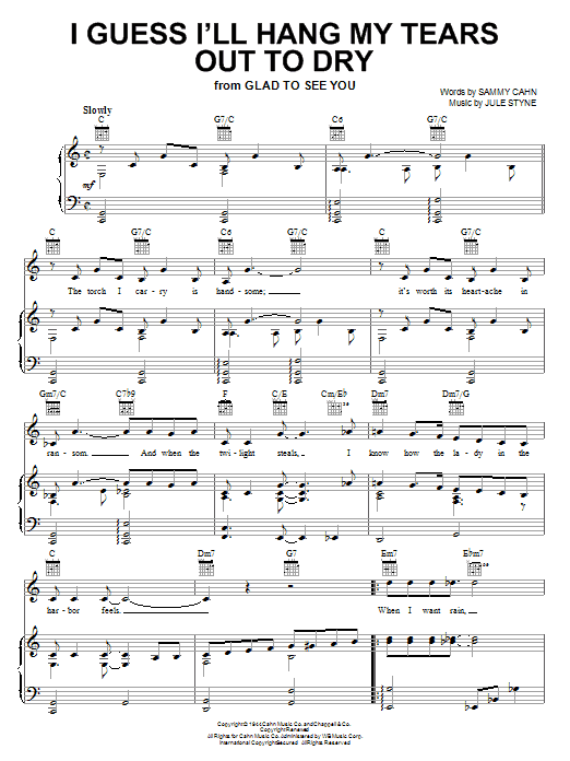 Preview Dexter Gordon I Guess I'll Hang My Tears Out To Dry Pop sheet music, notes and chords for Piano, Vocal & Guitar (Right-Hand Melody), SKU: 22507 sheet music, piano notes, chords, guitar tabs, score, transpose, transcribe, how to play, guide, download, learn, tutorial, progression, song, artist, awards, billboard, mtv, vh1, tour, single, album, release