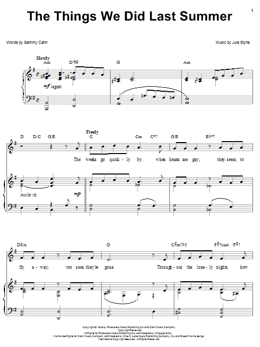 Frank Sinatra The Things We Did Last Summer Sheet Music Notes Chords Download Weddings Notes Piano Vocal Guitar Right Hand Melody Pdf Print