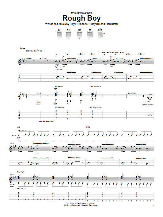 Preview ZZ Top Rough Boy Rock sheet music, notes and chords for Guitar Tab, SKU: 22524 sheet music, piano notes, chords, guitar tabs, score, transpose, transcribe, how to play, guide, download, learn, tutorial, progression, song, artist, awards, billboard, mtv, vh1, tour, single, album, release