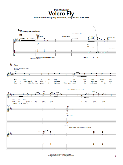 Preview ZZ Top Velcro Fly Rock sheet music, notes and chords for Guitar Tab, SKU: 22529 sheet music, piano notes, chords, guitar tabs, score, transpose, transcribe, how to play, guide, download, learn, tutorial, progression, song, artist, awards, billboard, mtv, vh1, tour, single, album, release