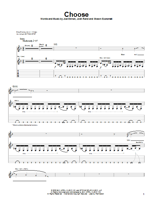 Preview Stone Sour Choose Metal sheet music, notes and chords for Guitar Tab, SKU: 22539 sheet music, piano notes, chords, guitar tabs, score, transpose, transcribe, how to play, guide, download, learn, tutorial, progression, song, artist, awards, billboard, mtv, vh1, tour, single, album, release