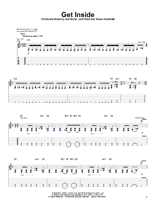 Preview Stone Sour Get Inside Metal sheet music, notes and chords for Guitar Tab, SKU: 22541 sheet music, piano notes, chords, guitar tabs, score, transpose, transcribe, how to play, guide, download, learn, tutorial, progression, song, artist, awards, billboard, mtv, vh1, tour, single, album, release