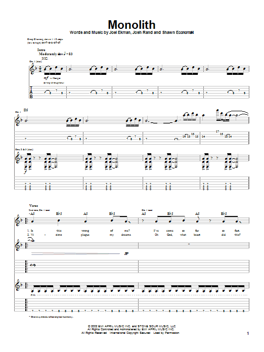 Preview Stone Sour Monolith Metal sheet music, notes and chords for Guitar Tab, SKU: 22544 sheet music, piano notes, chords, guitar tabs, score, transpose, transcribe, how to play, guide, download, learn, tutorial, progression, song, artist, awards, billboard, mtv, vh1, tour, single, album, release