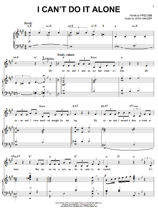 Kander Ebb I Can T Do It Alone Chords Sheet Music Notes
