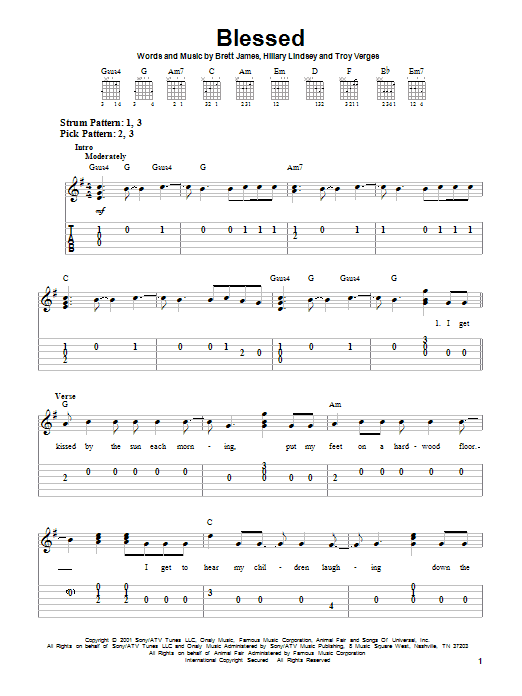 Preview Martina McBride Blessed Religious sheet music, notes and chords for Easy Guitar Tab, SKU: 22587 sheet music, piano notes, chords, guitar tabs, score, transpose, transcribe, how to play, guide, download, learn, tutorial, progression, song, artist, awards, billboard, mtv, vh1, tour, single, album, release