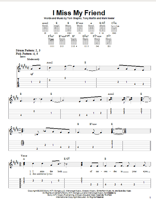 Preview Darryl Worley I Miss My Friend Country sheet music, notes and chords for Easy Guitar Tab, SKU: 22591 sheet music, piano notes, chords, guitar tabs, score, transpose, transcribe, how to play, guide, download, learn, tutorial, progression, song, artist, awards, billboard, mtv, vh1, tour, single, album, release