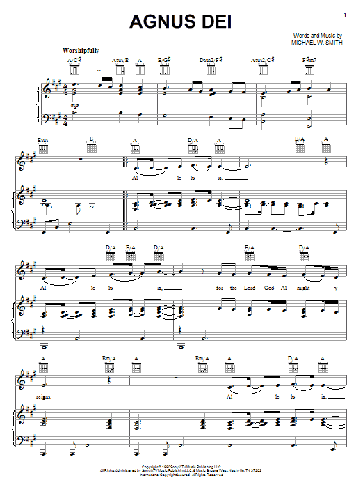 Preview Michael W. Smith Agnus Dei Pop sheet music, notes and chords for Piano, Vocal & Guitar (Right-Hand Melody), SKU: 22596 sheet music, piano notes, chords, guitar tabs, score, transpose, transcribe, how to play, guide, download, learn, tutorial, progression, song, artist, awards, billboard, mtv, vh1, tour, single, album, release