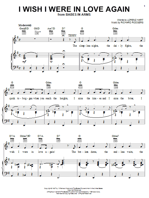 Rodgers Hart I Wish I Were In Love Again Sheet Music Notes
