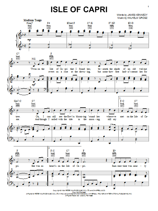 Preview Frank Sinatra Isle Of Capri Jazz sheet music, notes and chords for Piano, Vocal & Guitar (Right-Hand Melody), SKU: 22645 sheet music, piano notes, chords, guitar tabs, score, transpose, transcribe, how to play, guide, download, learn, tutorial, progression, song, artist, awards, billboard, mtv, vh1, tour, single, album, release