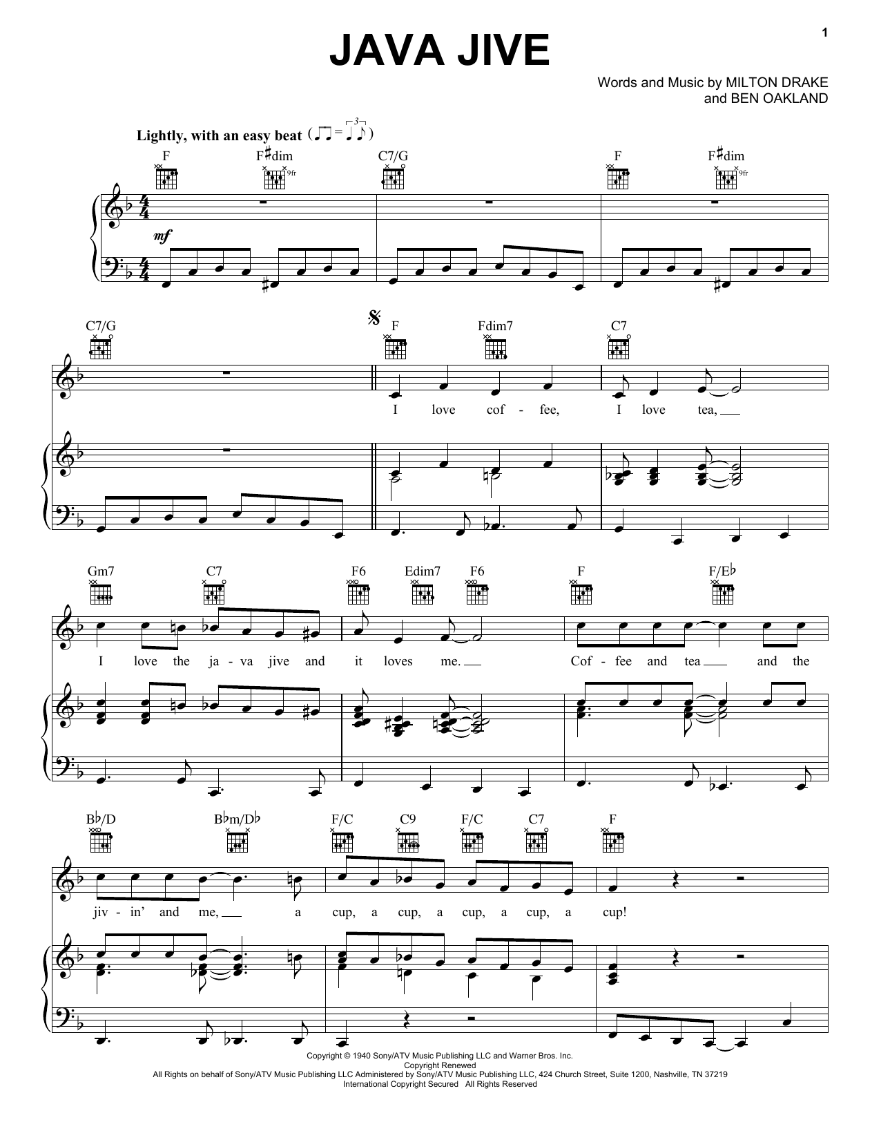 Preview The Ink Spots Java Jive Jazz sheet music, notes and chords for Piano, Vocal & Guitar (Right-Hand Melody), SKU: 22649 sheet music, piano notes, chords, guitar tabs, score, transpose, transcribe, how to play, guide, download, learn, tutorial, progression, song, artist, awards, billboard, mtv, vh1, tour, single, album, release