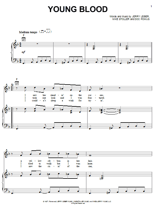 The Coasters Young Blood Sheet Music Notes Chords Download Rock Notes Piano Vocal Guitar Right Hand Melody Pdf Print 22672