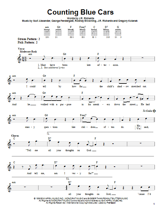 Dishwalla Counting Blue Cars Sheet Music Notes Chords Download