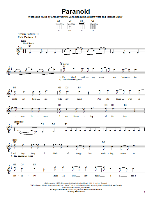 Preview Black Sabbath Paranoid Rock sheet music, notes and chords for Easy Guitar, SKU: 22704 sheet music, piano notes, chords, guitar tabs, score, transpose, transcribe, how to play, guide, download, learn, tutorial, progression, song, artist, awards, billboard, mtv, vh1, tour, single, album, release