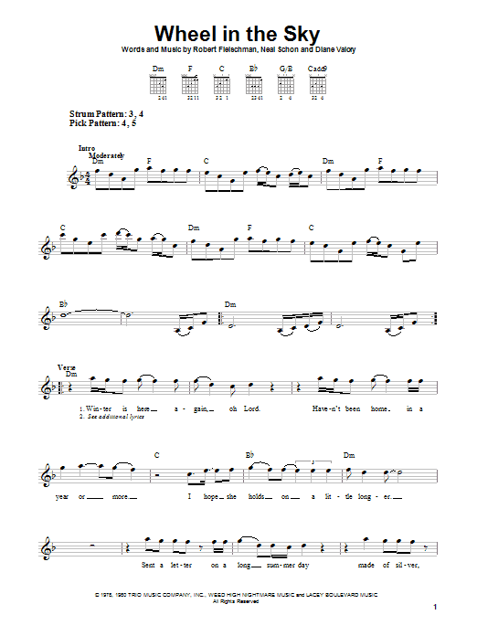 Preview Journey Wheel In The Sky Rock sheet music, notes and chords for Easy Guitar, SKU: 22721 sheet music, piano notes, chords, guitar tabs, score, transpose, transcribe, how to play, guide, download, learn, tutorial, progression, song, artist, awards, billboard, mtv, vh1, tour, single, album, release