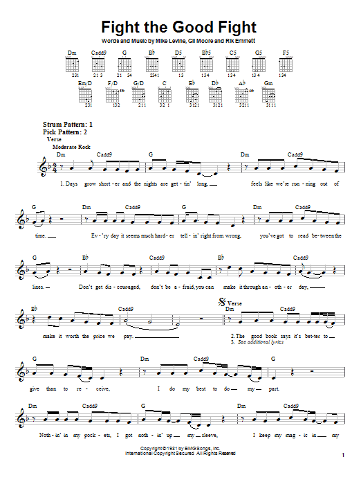 Preview Triumph Fight The Good Fight Rock sheet music, notes and chords for Easy Guitar, SKU: 22770 sheet music, piano notes, chords, guitar tabs, score, transpose, transcribe, how to play, guide, download, learn, tutorial, progression, song, artist, awards, billboard, mtv, vh1, tour, single, album, release