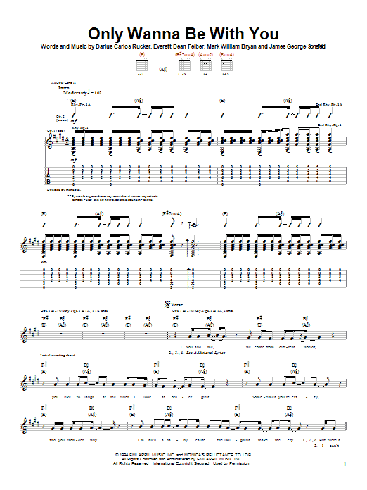 Preview Hootie & The Blowfish Only Wanna Be With You Rock sheet music, notes and chords for Guitar Tab, SKU: 22776 sheet music, piano notes, chords, guitar tabs, score, transpose, transcribe, how to play, guide, download, learn, tutorial, progression, song, artist, awards, billboard, mtv, vh1, tour, single, album, release