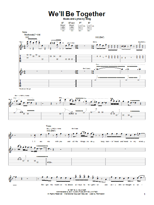 Preview Sting We'll Be Together Rock sheet music, notes and chords for Guitar Tab, SKU: 22793 sheet music, piano notes, chords, guitar tabs, score, transpose, transcribe, how to play, guide, download, learn, tutorial, progression, song, artist, awards, billboard, mtv, vh1, tour, single, album, release