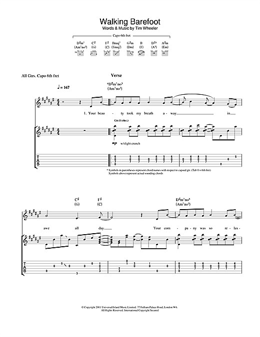 Preview Ash Walking Barefoot Pop sheet music, notes and chords for Guitar Tab, SKU: 22817 Walking Barefoot sheet music