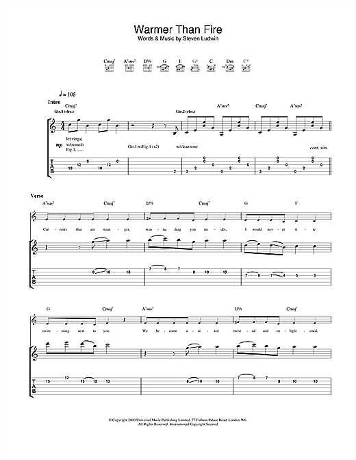 Preview Ash Warmer Than Fire Pop sheet music, notes and chords for Guitar Tab, SKU: 22818 Warmer Than Fire sheet music