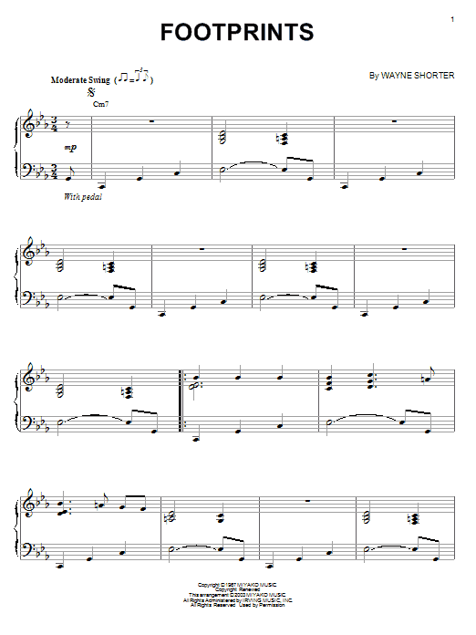 Preview Wayne Shorter Footprints Jazz sheet music, notes and chords for Piano, Vocal & Guitar (Right-Hand Melody), SKU: 22832 sheet music, piano notes, chords, guitar tabs, score, transpose, transcribe, how to play, guide, download, learn, tutorial, progression, song, artist, awards, billboard, mtv, vh1, tour, single, album, release