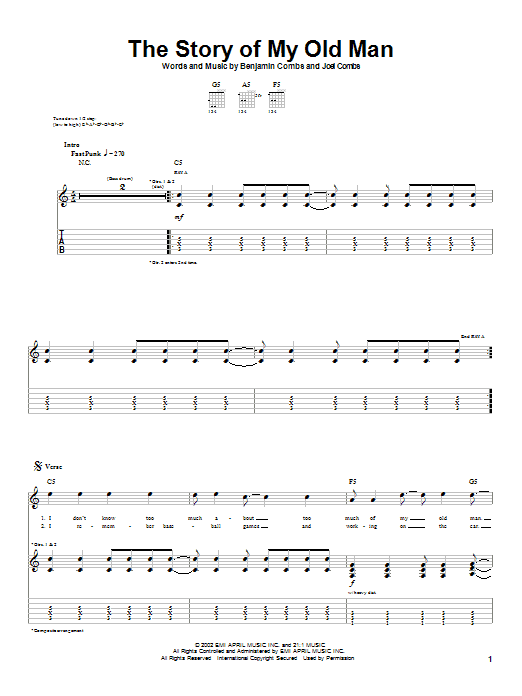 Preview Good Charlotte The Story Of My Old Man Rock sheet music, notes and chords for Guitar Tab, SKU: 22847 sheet music, piano notes, chords, guitar tabs, score, transpose, transcribe, how to play, guide, download, learn, tutorial, progression, song, artist, awards, billboard, mtv, vh1, tour, single, album, release
