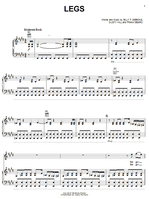Preview ZZ Top Legs Rock sheet music, notes and chords for Piano, Vocal & Guitar (Right-Hand Melody), SKU: 22863 sheet music, piano notes, chords, guitar tabs, score, transpose, transcribe, how to play, guide, download, learn, tutorial, progression, song, artist, awards, billboard, mtv, vh1, tour, single, album, release