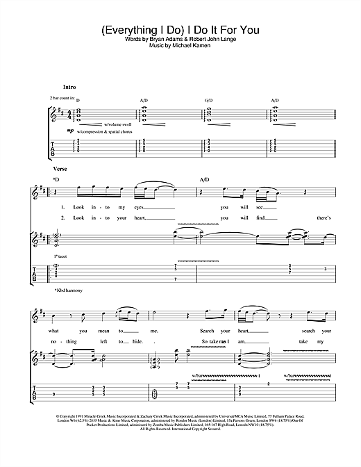 Preview Bryan Adams (Everything I Do) I Do It For You Pop sheet music, notes and chords for Guitar Tab, SKU: 22882 sheet music, piano notes, chords, guitar tabs, score, transpose, transcribe, how to play, guide, download, learn, tutorial, progression, song, artist, awards, billboard, mtv, vh1, tour, single, album, release