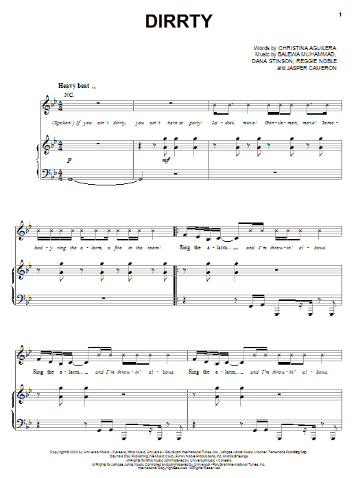 Preview Christina Aguilera Dirrty Pop sheet music, notes and chords for Piano, Vocal & Guitar (Right-Hand Melody), SKU: 22922 sheet music, piano notes, chords, guitar tabs, score, transpose, transcribe, how to play, guide, download, learn, tutorial, progression, song, artist, awards, billboard, mtv, vh1, tour, single, album, release