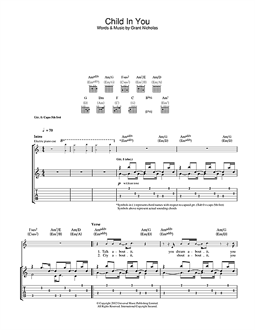 Preview Feeder Child In You Pop sheet music, notes and chords for Guitar Tab, SKU: 22925 Child In You sheet music