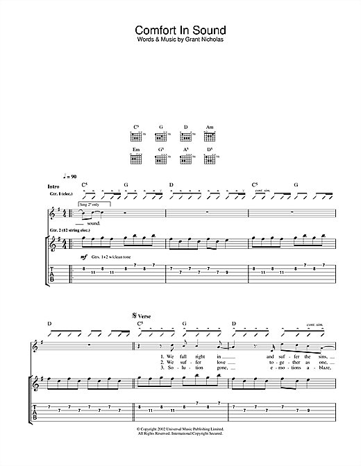Preview Feeder Comfort In Sound Pop sheet music, notes and chords for Guitar Tab, SKU: 22926 sheet music, piano notes, chords, guitar tabs, score, transpose, transcribe, how to play, guide, download, learn, tutorial, progression, song, artist, awards, billboard, mtv, vh1, tour, single, album, release