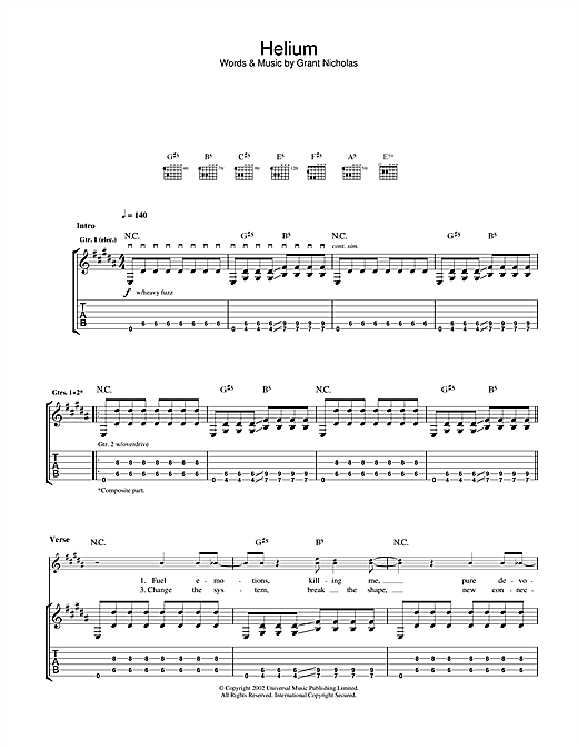Preview Feeder Helium Pop sheet music, notes and chords for Guitar Tab, SKU: 22930 Helium sheet music