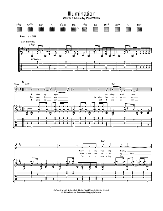 Preview Paul Weller Illumination Rock sheet music, notes and chords for Guitar Tab, SKU: 22952 sheet music, piano notes, chords, guitar tabs, score, transpose, transcribe, how to play, guide, download, learn, tutorial, progression, song, artist, awards, billboard, mtv, vh1, tour, single, album, release