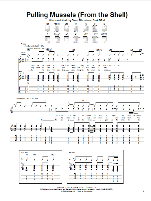 Preview Squeeze Pulling Mussels (From The Shell) Rock sheet music, notes and chords for Guitar Tab, SKU: 22964 sheet music, piano notes, chords, guitar tabs, score, transpose, transcribe, how to play, guide, download, learn, tutorial, progression, song, artist, awards, billboard, mtv, vh1, tour, single, album, release