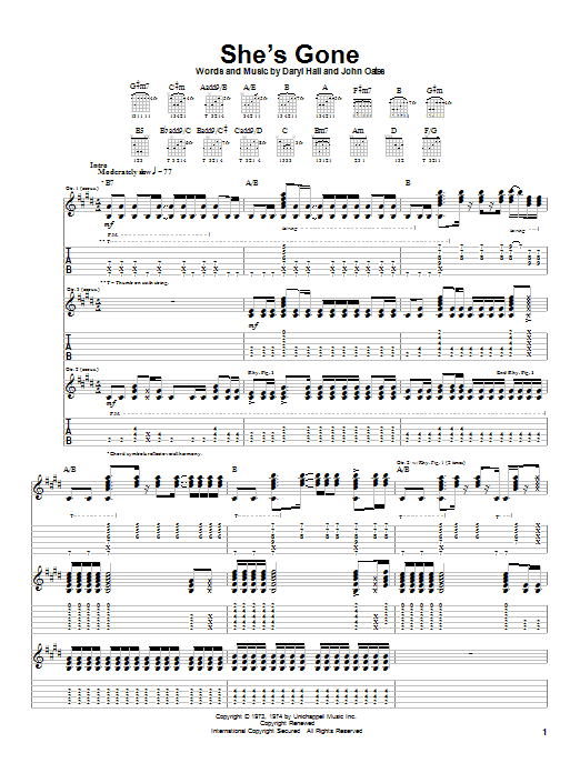 Preview Hall & Oates She's Gone Rock sheet music, notes and chords for Guitar Tab, SKU: 22968 sheet music, piano notes, chords, guitar tabs, score, transpose, transcribe, how to play, guide, download, learn, tutorial, progression, song, artist, awards, billboard, mtv, vh1, tour, single, album, release