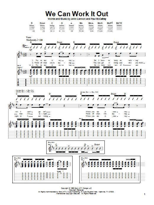 Preview Paul McCartney We Can Work It Out Rock sheet music, notes and chords for Guitar Tab, SKU: 22969 sheet music, piano notes, chords, guitar tabs, score, transpose, transcribe, how to play, guide, download, learn, tutorial, progression, song, artist, awards, billboard, mtv, vh1, tour, single, album, release