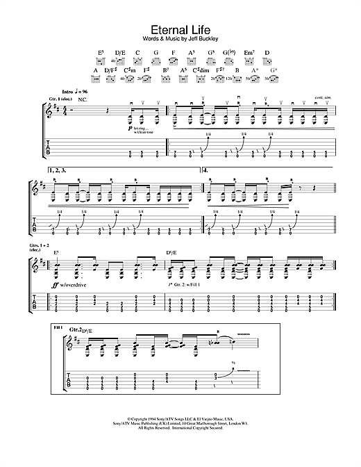 Preview Jeff Buckley Eternal Life Pop sheet music, notes and chords for Guitar Tab, SKU: 22972 sheet music, piano notes, chords, guitar tabs, score, transpose, transcribe, how to play, guide, download, learn, tutorial, progression, song, artist, awards, billboard, mtv, vh1, tour, single, album, release