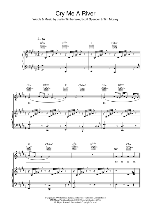 Preview Justin Timberlake Cry Me A River R & B sheet music, notes and chords for Piano, Vocal & Guitar, SKU: 22985 sheet music, piano notes, chords, guitar tabs, score, transpose, transcribe, how to play, guide, download, learn, tutorial, progression, song, artist, awards, billboard, mtv, vh1, tour, single, album, release