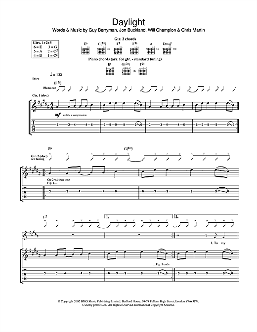 Preview Coldplay Daylight Pop sheet music, notes and chords for Guitar Tab, SKU: 22989 sheet music, piano notes, chords, guitar tabs, score, transpose, transcribe, how to play, guide, download, learn, tutorial, progression, song, artist, awards, billboard, mtv, vh1, tour, single, album, release