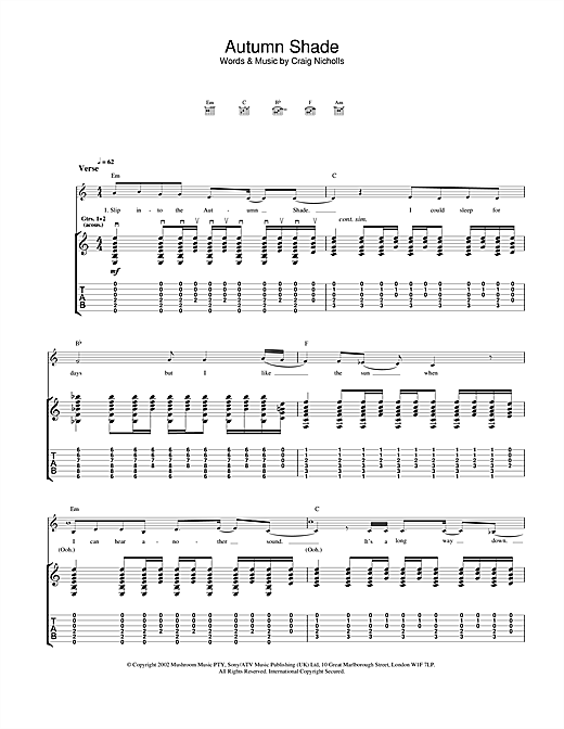 Preview The Vines Autumn Shade Rock sheet music, notes and chords for Guitar Tab, SKU: 22998 sheet music, piano notes, chords, guitar tabs, score, transpose, transcribe, how to play, guide, download, learn, tutorial, progression, song, artist, awards, billboard, mtv, vh1, tour, single, album, release