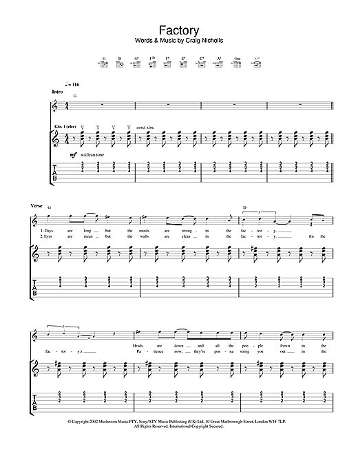 Preview The Vines Factory Rock sheet music, notes and chords for Guitar Tab, SKU: 23000 sheet music, piano notes, chords, guitar tabs, score, transpose, transcribe, how to play, guide, download, learn, tutorial, progression, song, artist, awards, billboard, mtv, vh1, tour, single, album, release