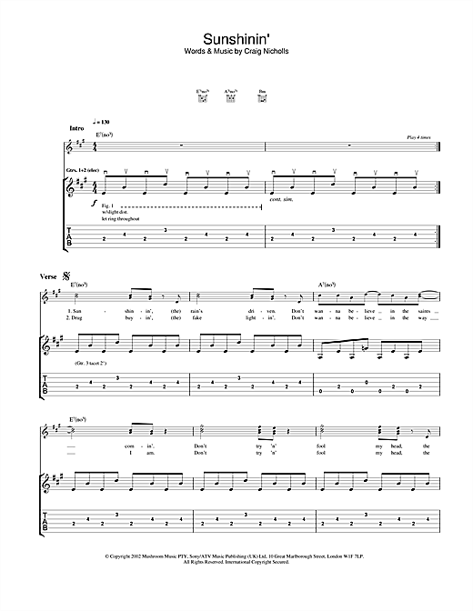 Preview The Vines Sunshinin' Rock sheet music, notes and chords for Guitar Tab, SKU: 23007 sheet music, piano notes, chords, guitar tabs, score, transpose, transcribe, how to play, guide, download, learn, tutorial, progression, song, artist, awards, billboard, mtv, vh1, tour, single, album, release